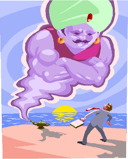 Genie appears out of the lamp